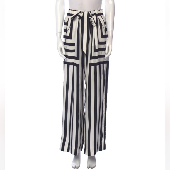 Frame Denim Black and White Geometric Wide-Leg Pants